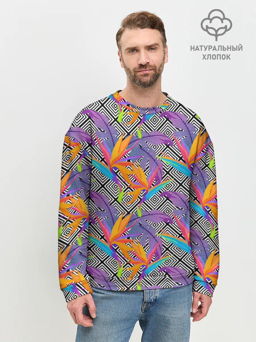 Мужской свитшот базовый / Тропические цветы и узоры