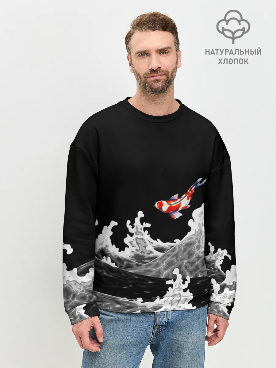 Мужской свитшот базовый / Карп Кои Волна Япония Рыба