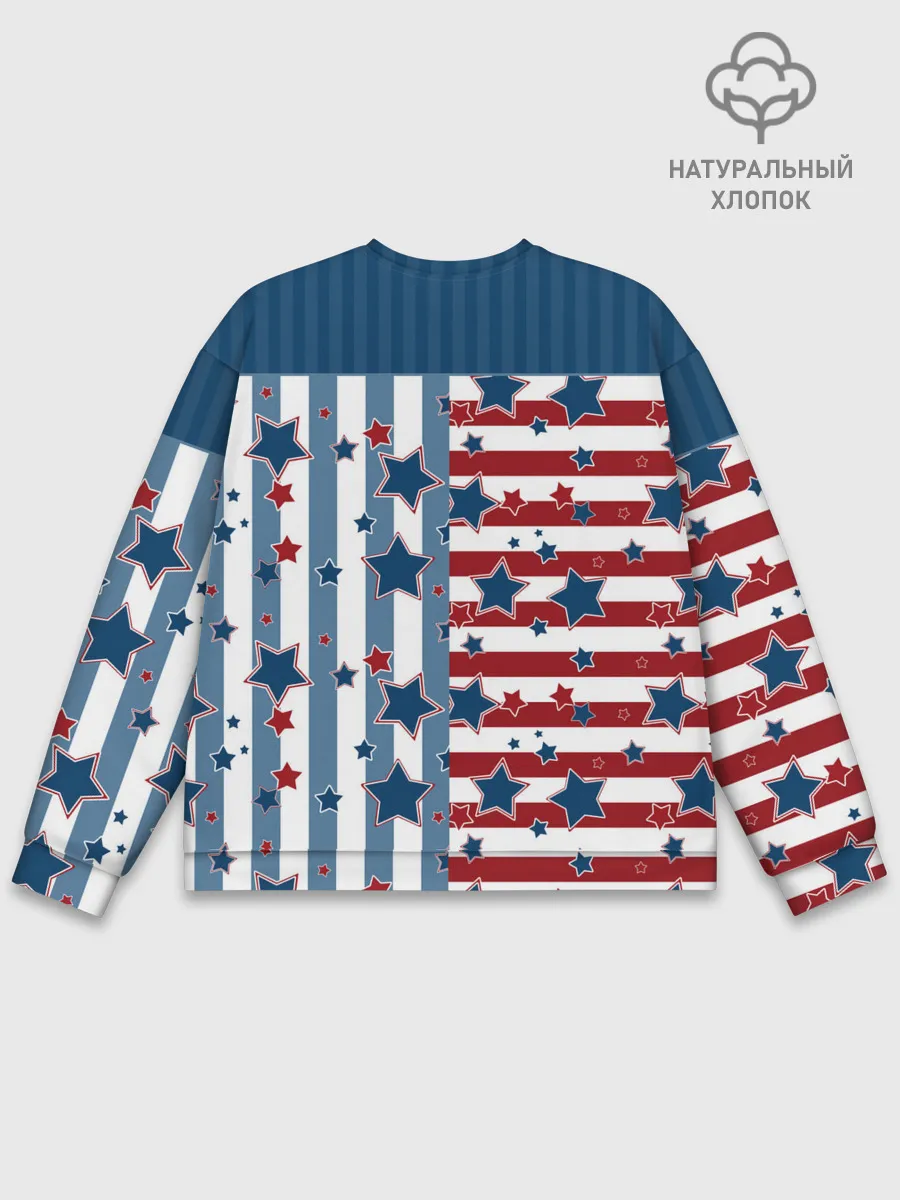 Мужской свитшот базовый / Голубые звезды на полосатом