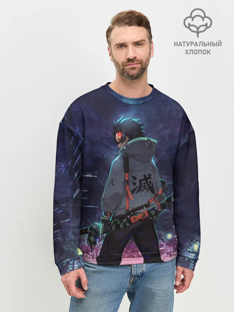 Мужской свитшот базовый / Танджиро в ночном городе