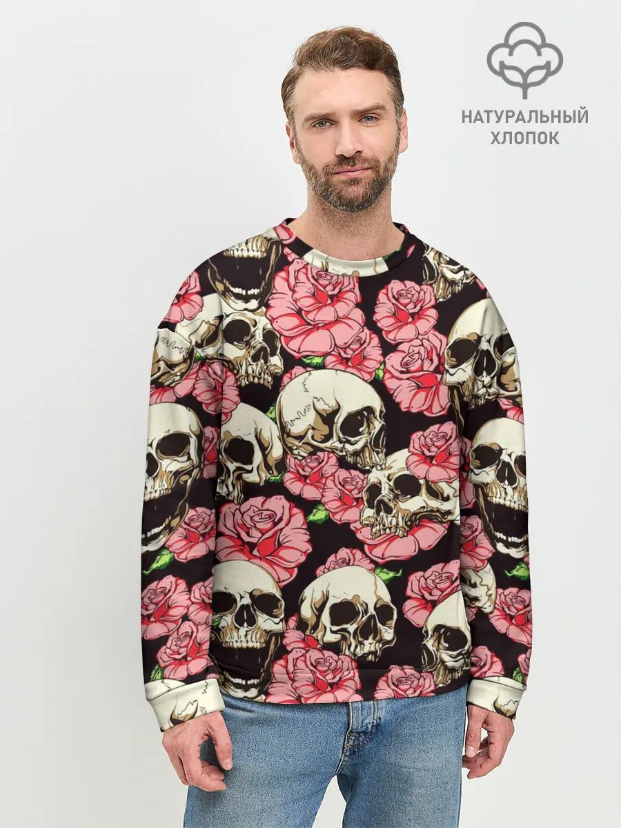Мужской свитшот базовый / Черепа и цветы