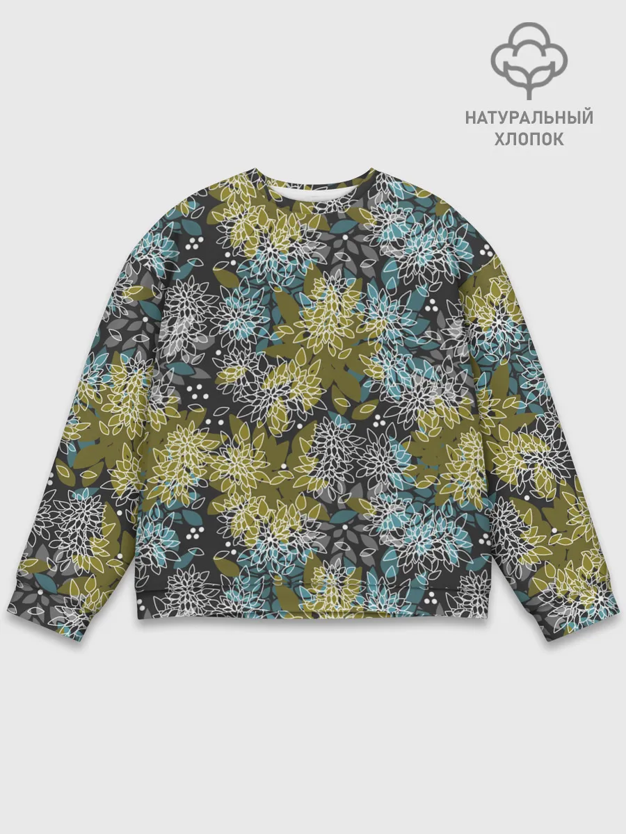 Мужской свитшот базовый / Черно оливковый цветочный
