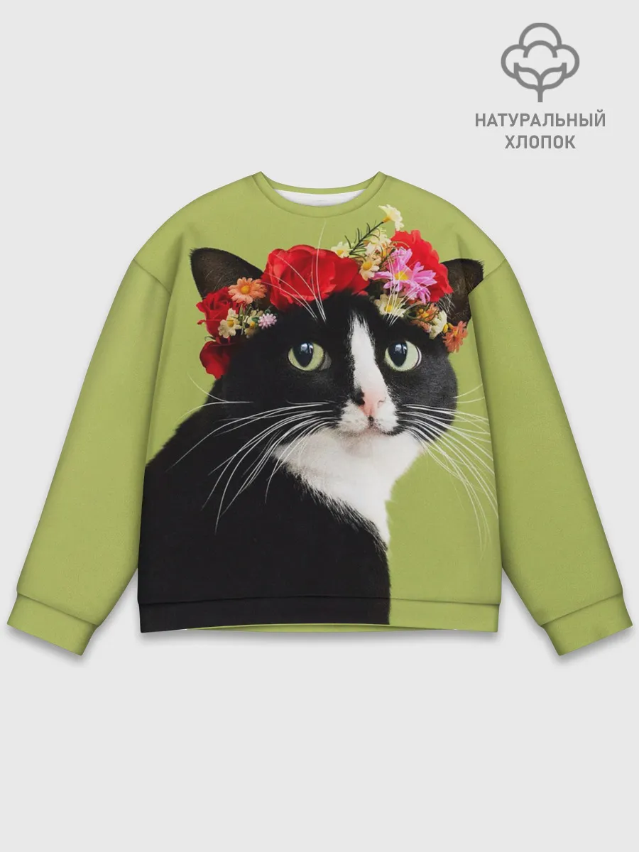 Мужской свитшот базовый / Кот и цветы