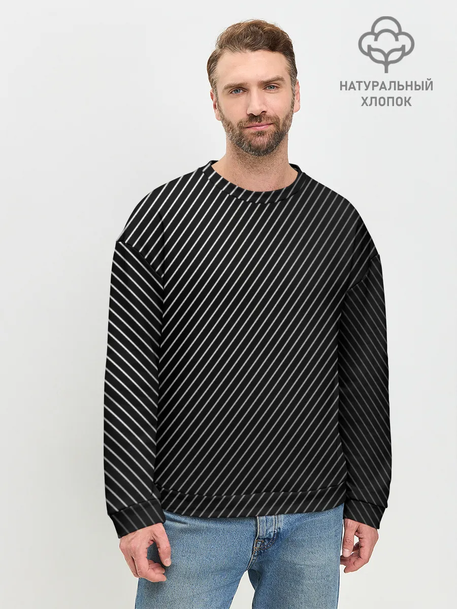 Мужской свитшот базовый / Черный фон в белую полоску