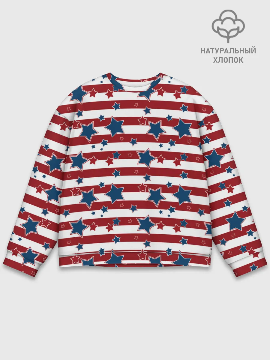 Мужской свитшот базовый / Синие звезды на полосатом фоне