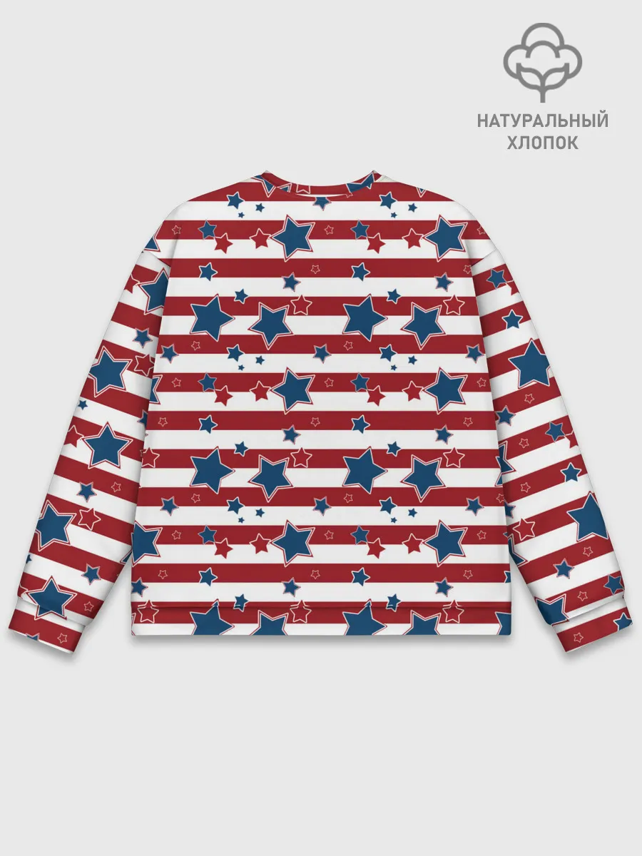 Мужской свитшот базовый / Синие звезды на полосатом фоне