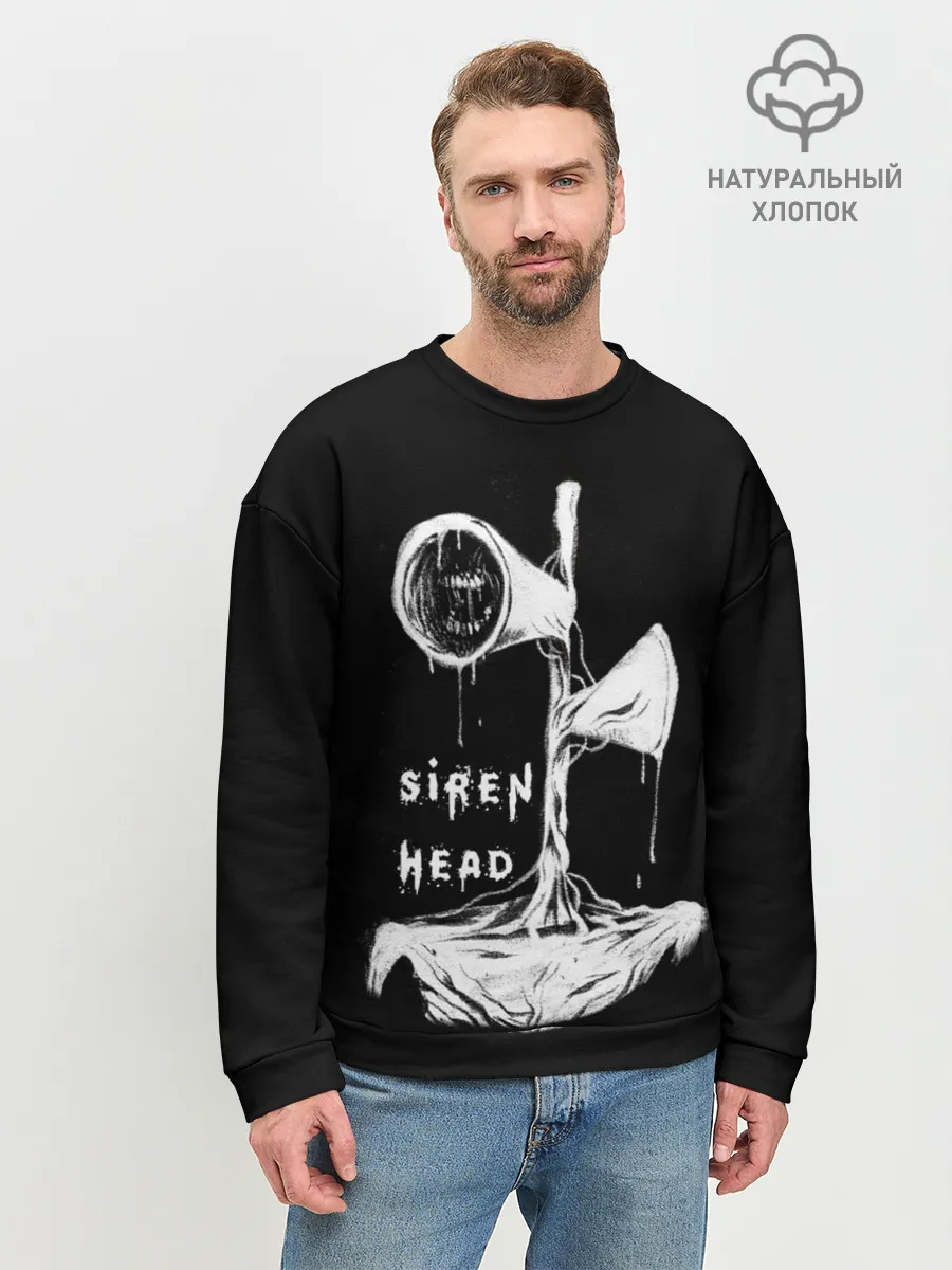 Мужской свитшот базовый / Сиреноголовый ЧБ Siren Head