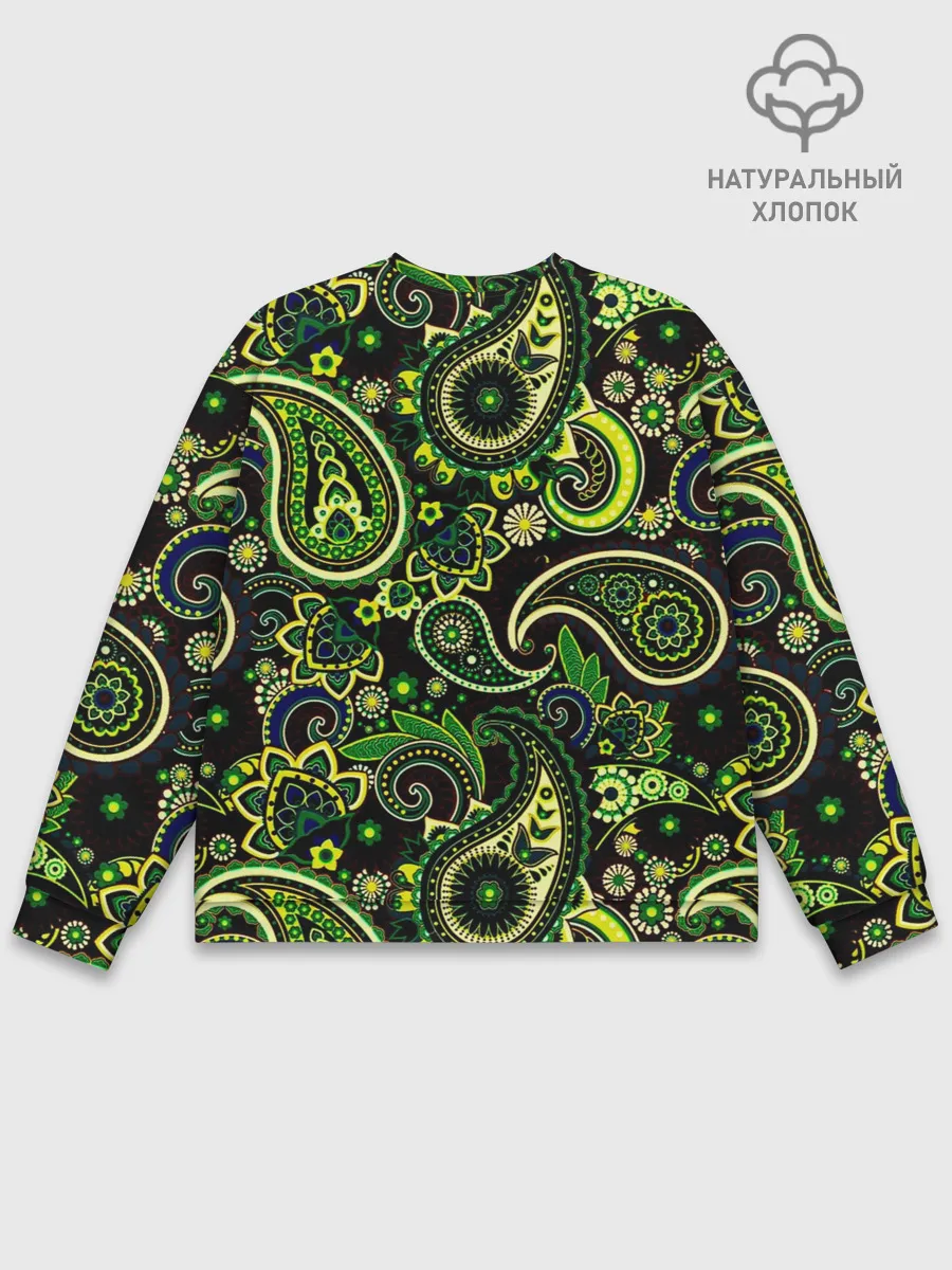Мужской свитшот базовый / Ярко зеленые славянские узоры