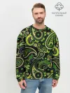 Мужской свитшот базовый / Ярко зеленые славянские узоры