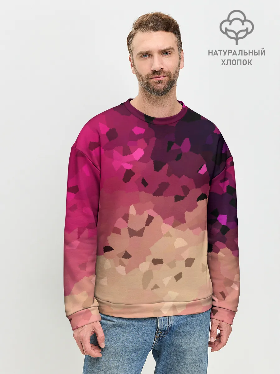 Мужской свитшот базовый / Бежево-малиновый абстрактный