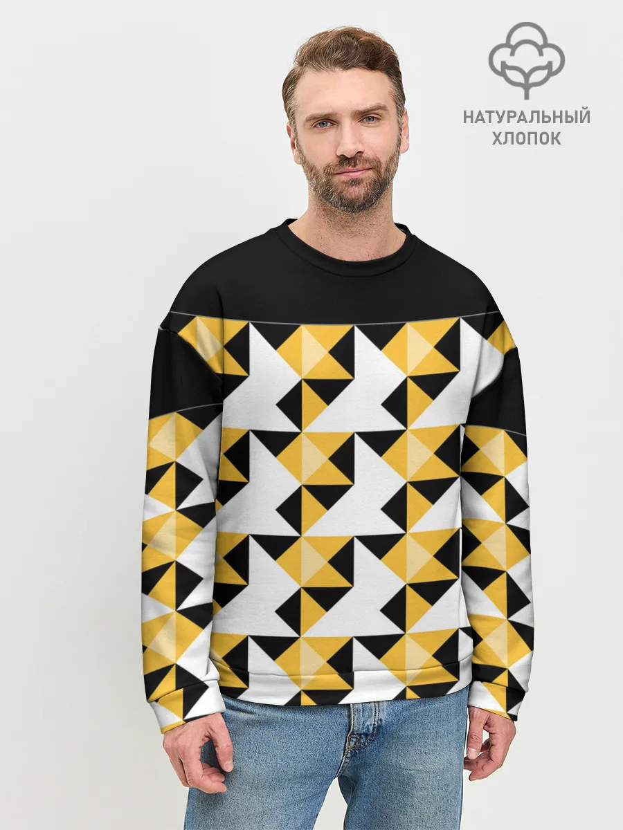 Мужской свитшот базовый / Черно-желтый геометрический