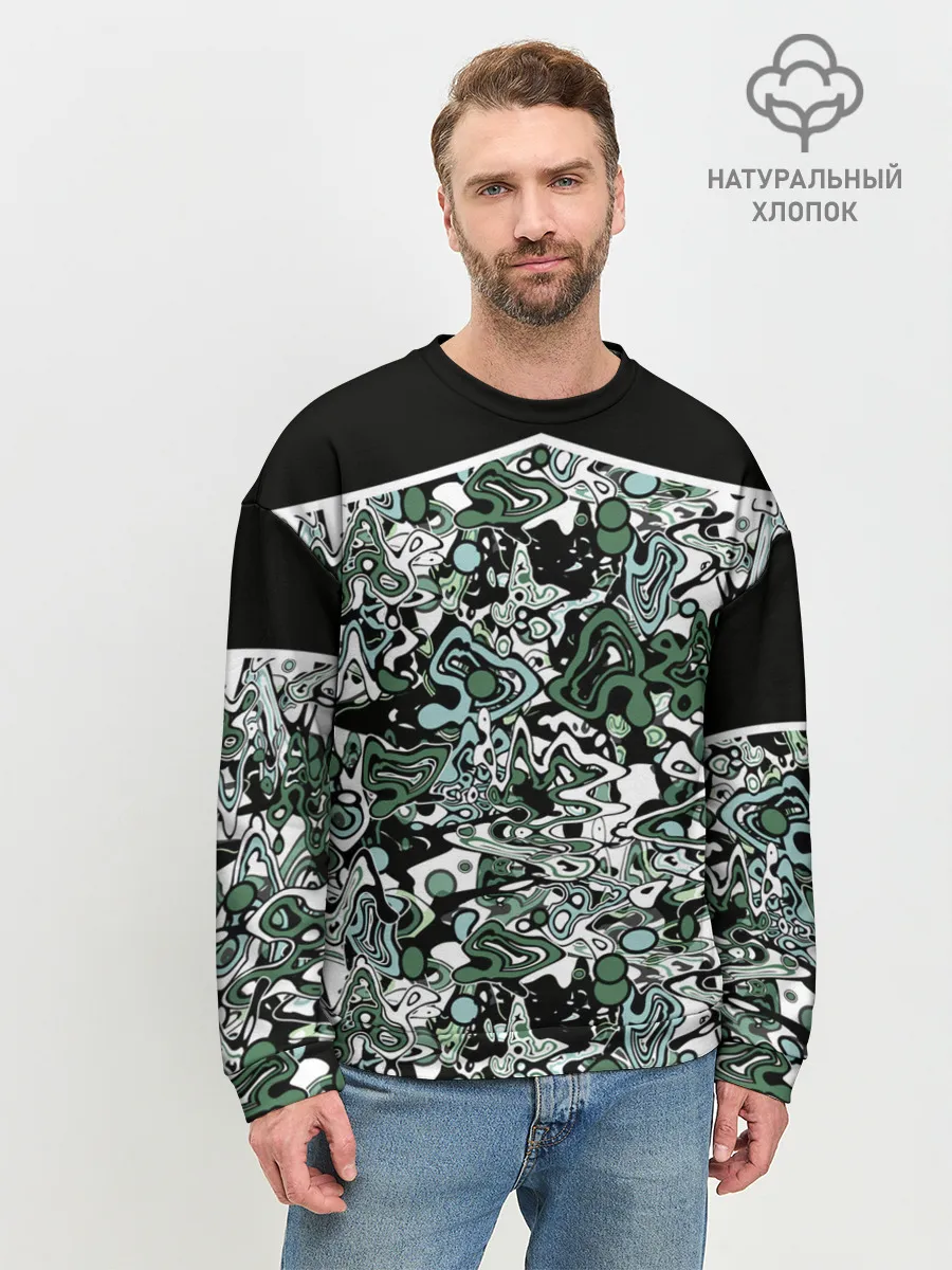 Мужской свитшот базовый / Черно-зеленые каракули