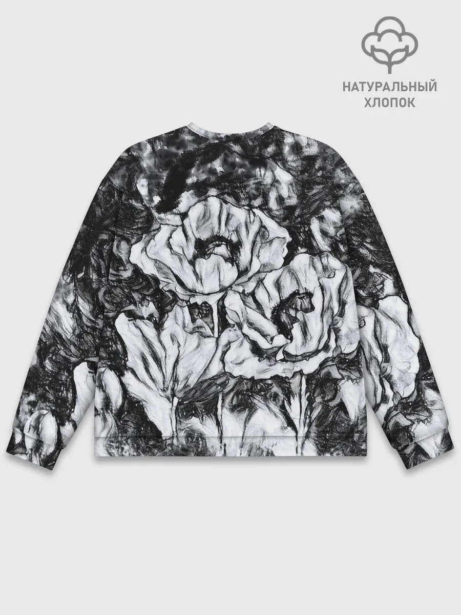 Мужской свитшот базовый / Черно-белый узор. Маки.