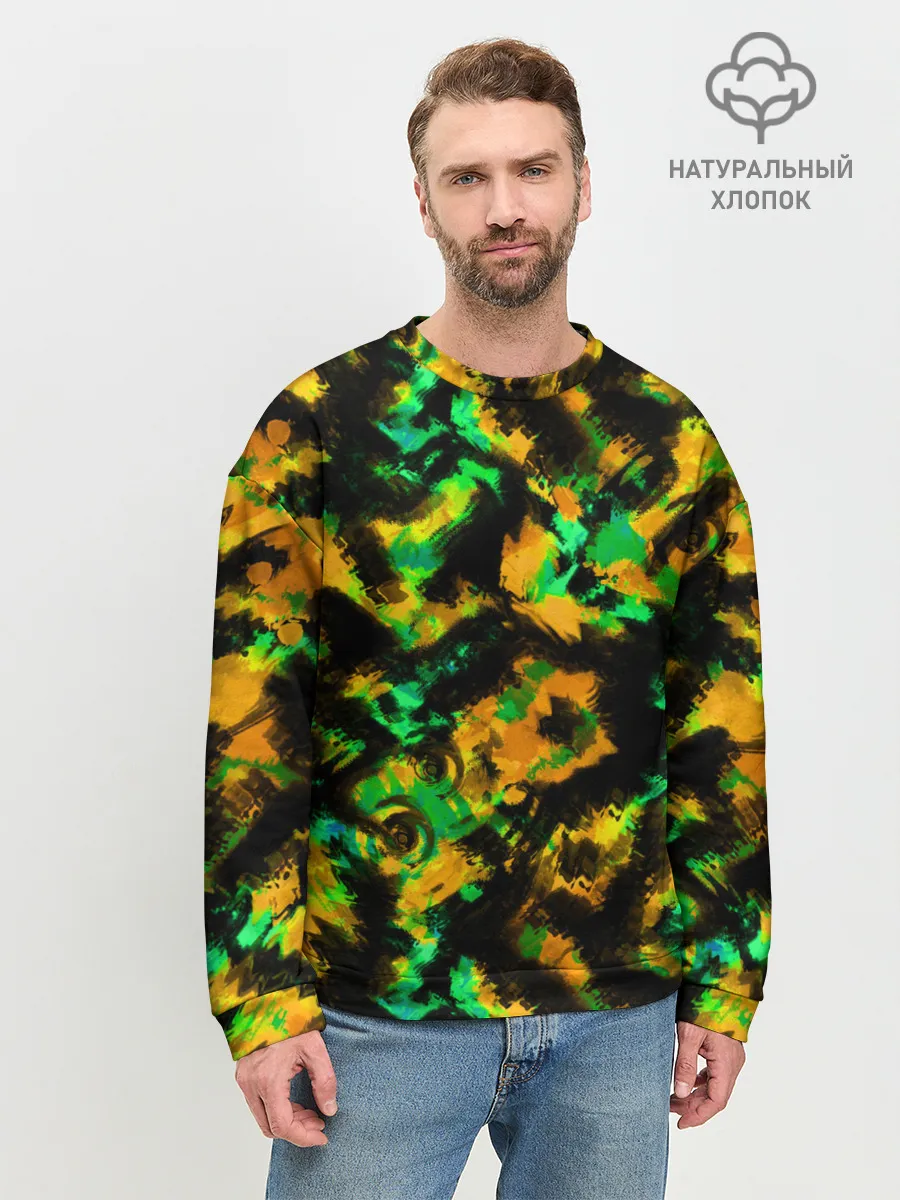 Мужской свитшот базовый / Абстрактный желто-зеленый узор