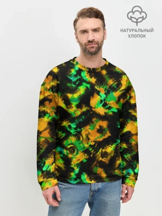 Мужской свитшот базовый / Абстрактный желто-зеленый узор