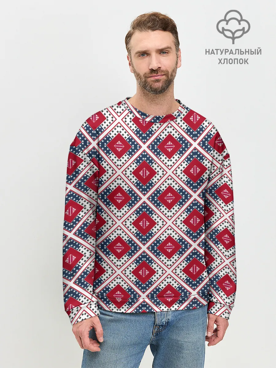 Мужской свитшот базовый / Красно-синий плед -клетка