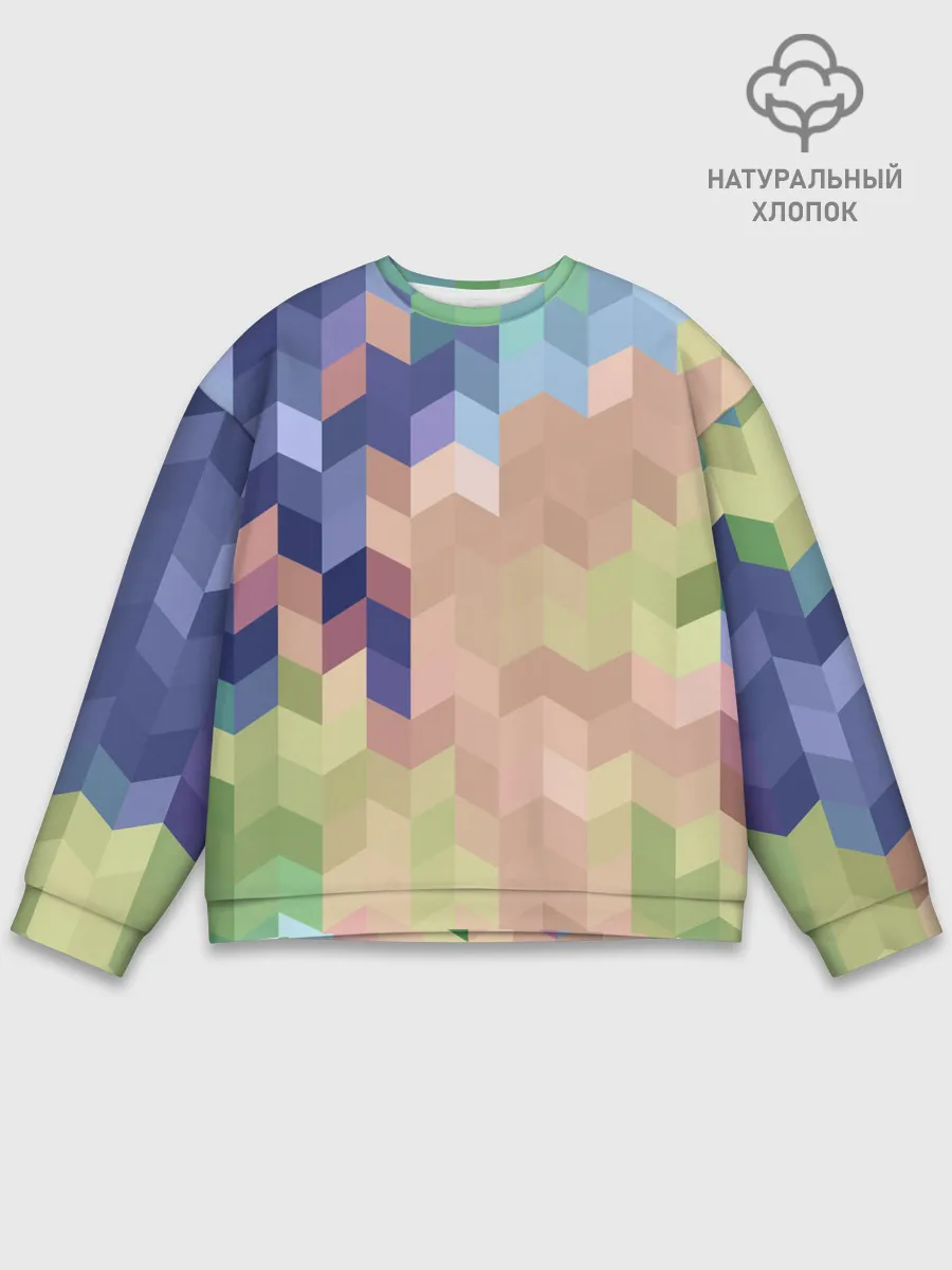 Мужской свитшот базовый / Абстрактный бежево-синий узор