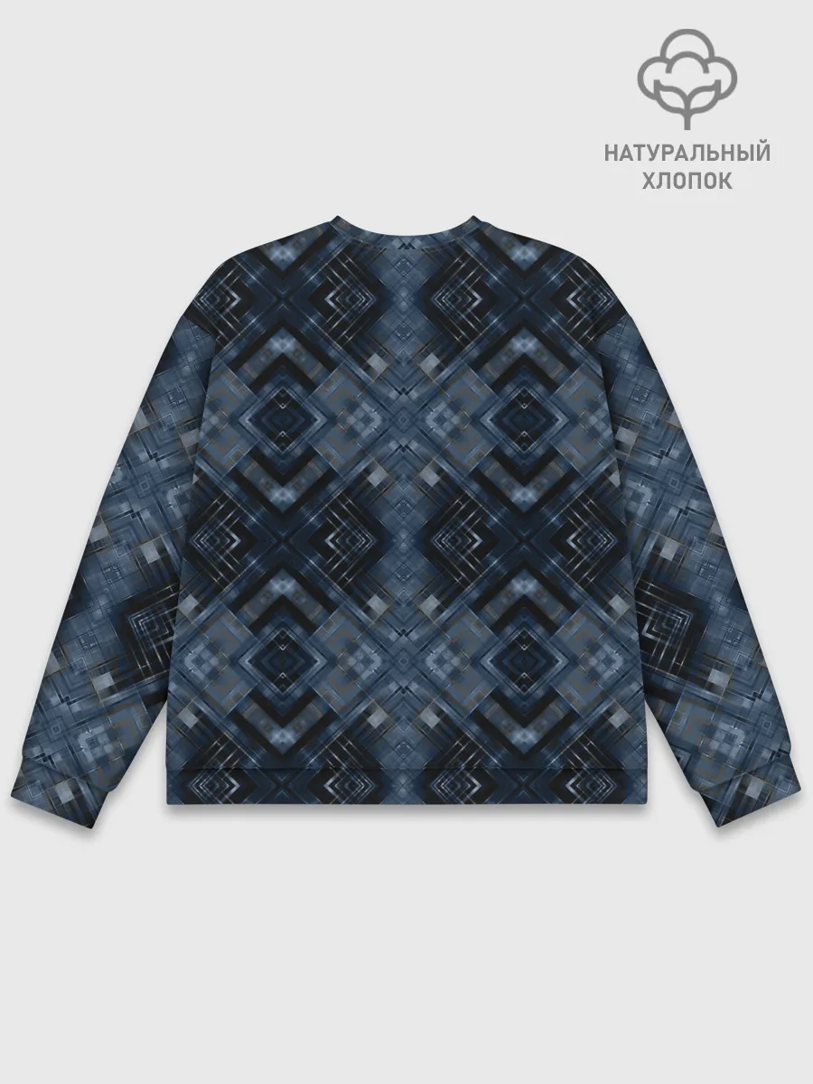 Мужской свитшот базовый / Темный синий абстрактный узор