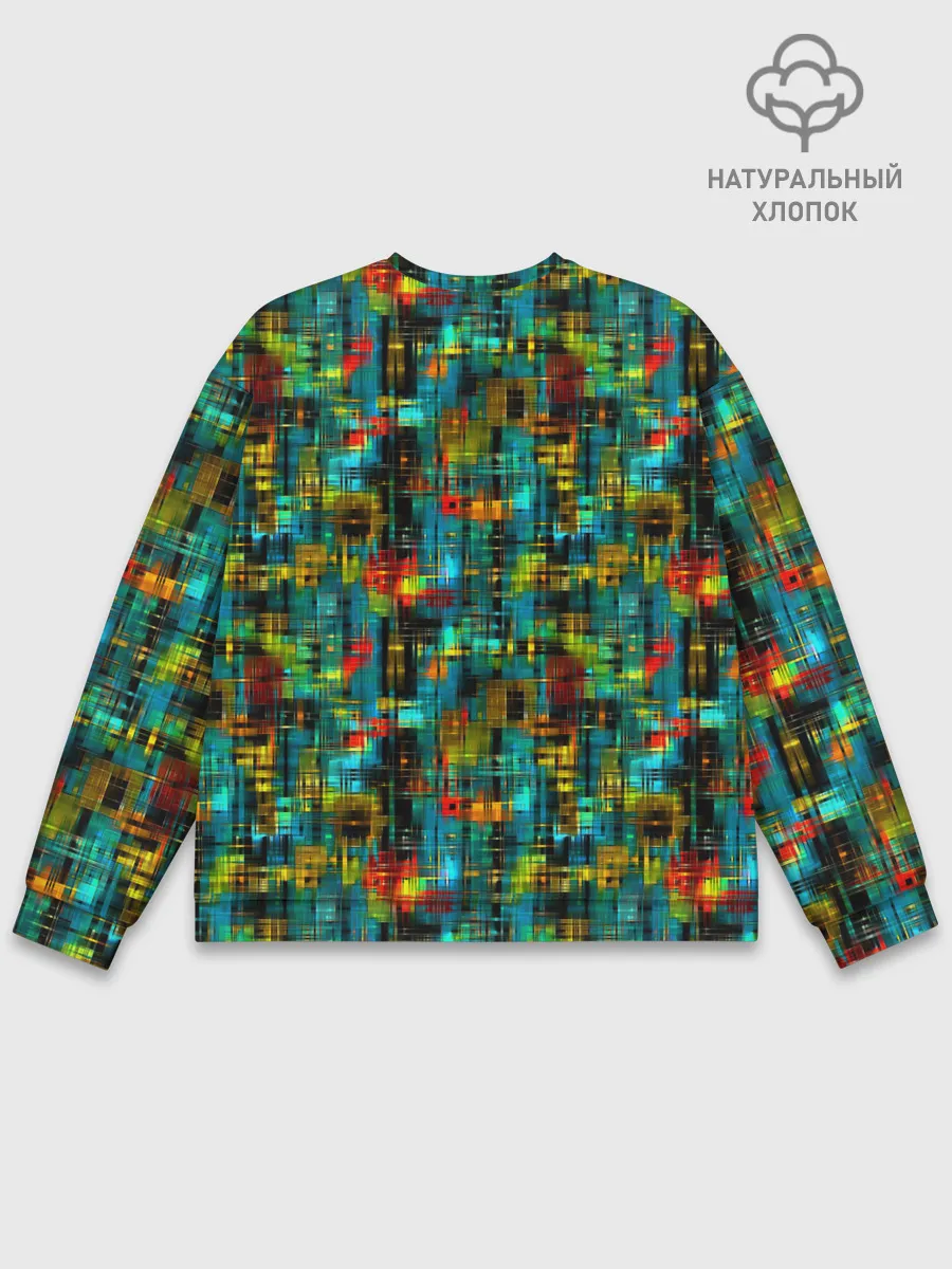 Мужской свитшот базовый / Разноцветные штрихи на бирюзе