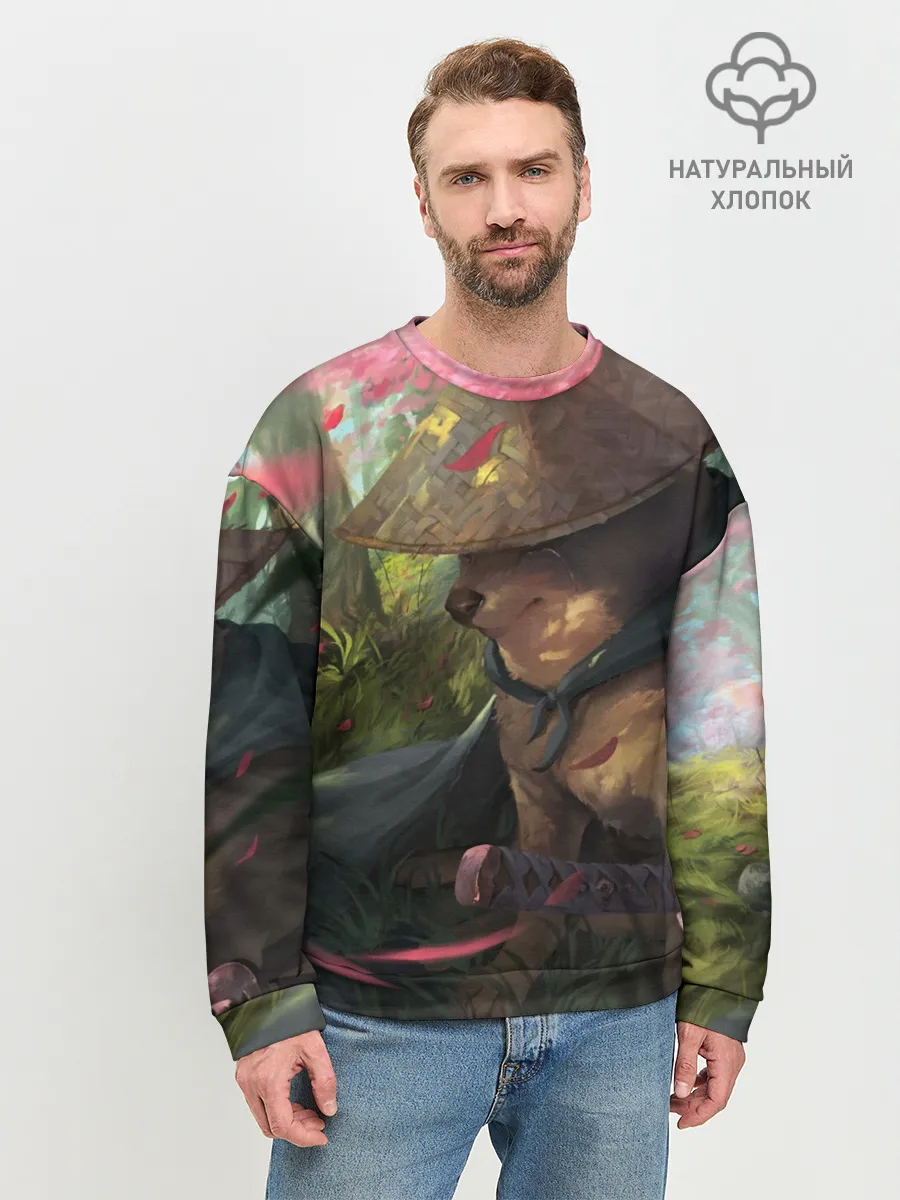 Мужской свитшот базовый / Собака Самурай плачет мем