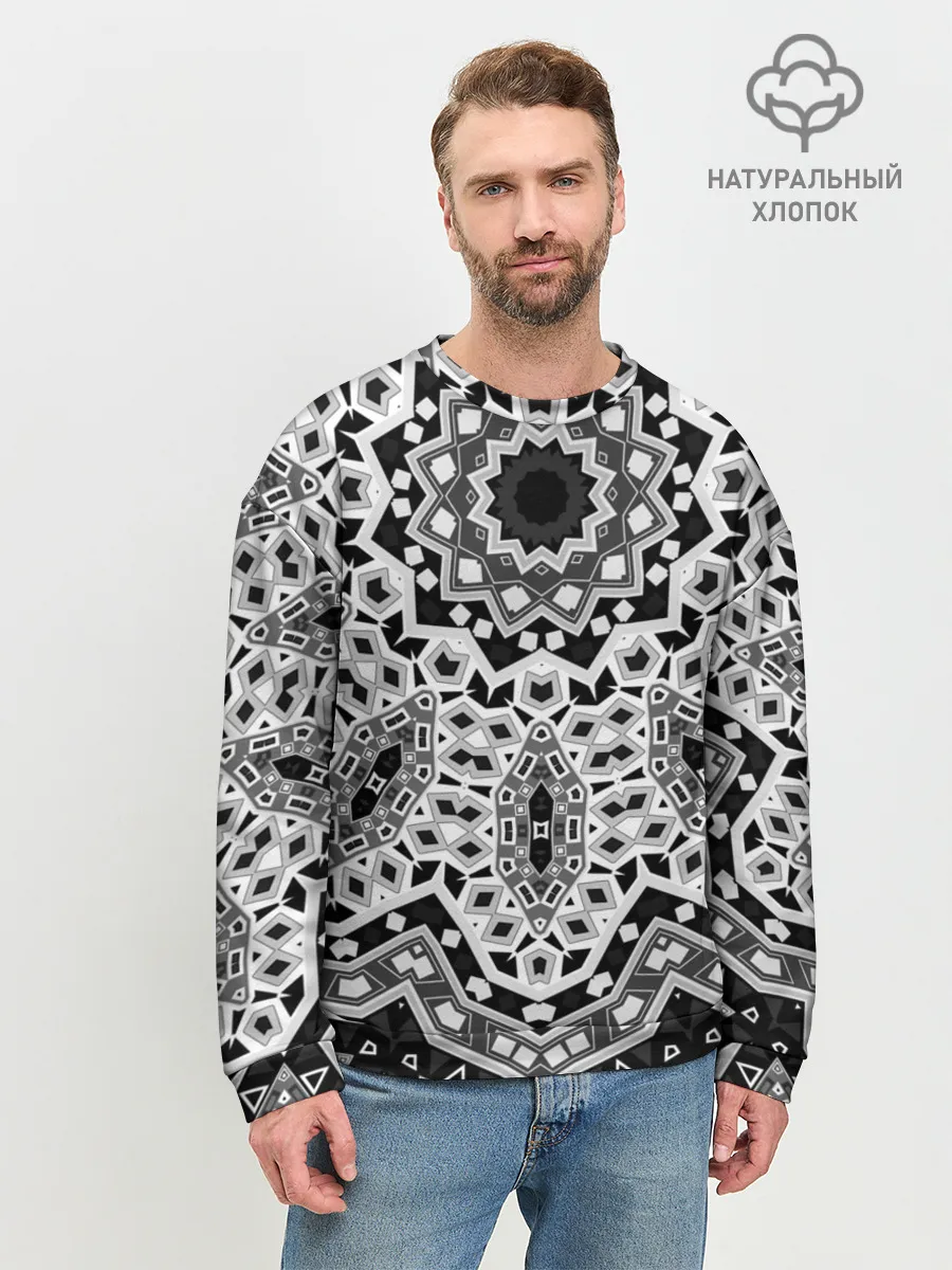 Мужской свитшот базовый / Черно-белый орнамент
