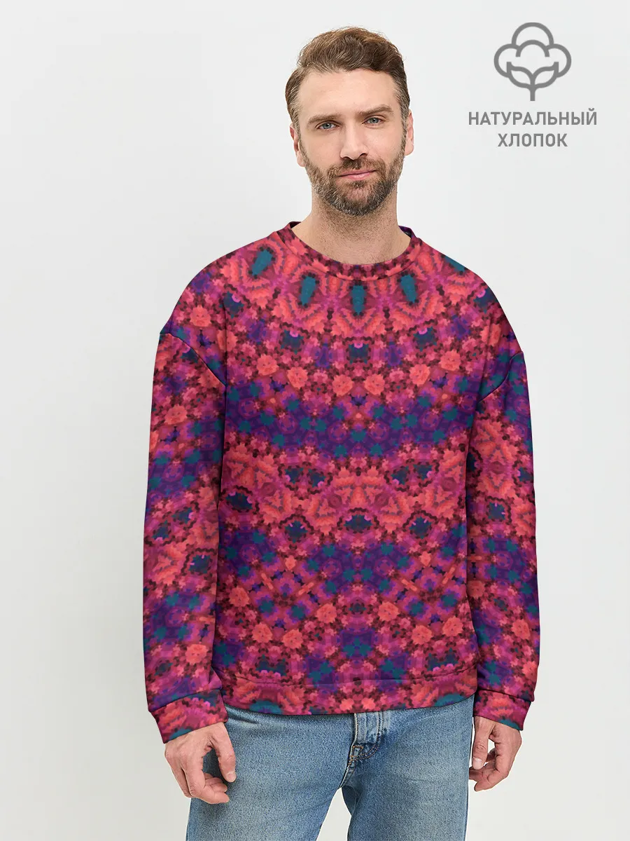 Мужской свитшот базовый / Круглый красный орнамент