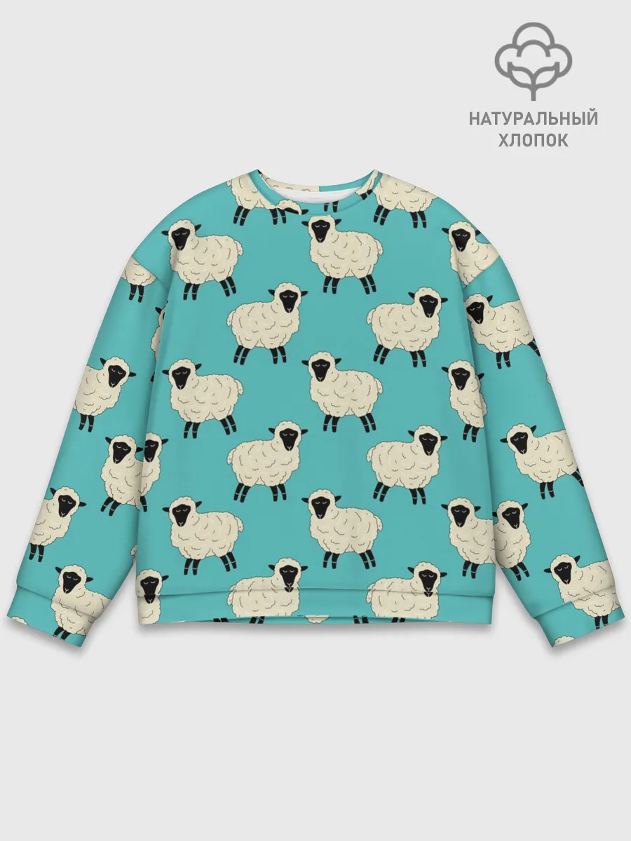 Мужской свитшот базовый / Овечки паттерн на бирюзовом