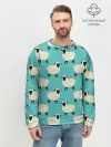 Мужской свитшот базовый / Овечки паттерн на бирюзовом