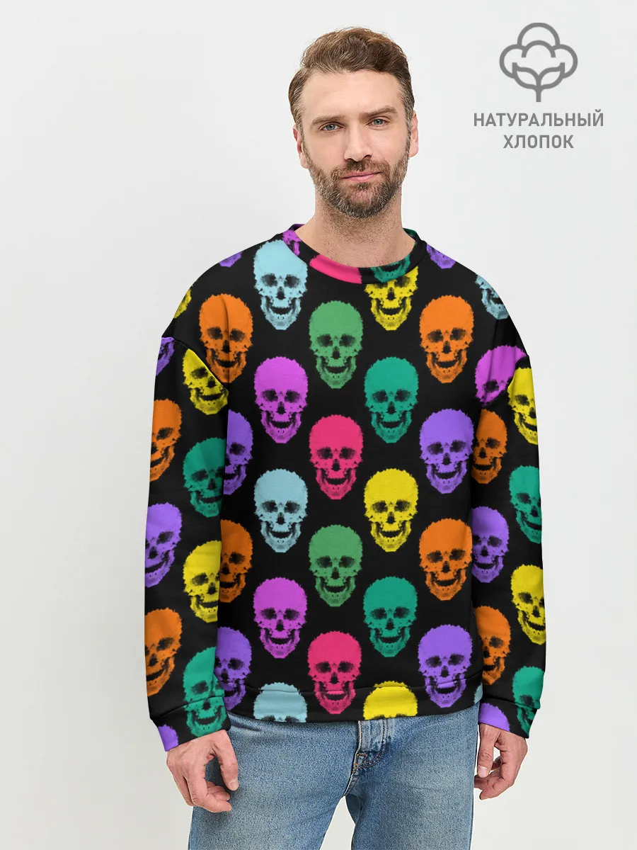 Мужской свитшот базовый / Разноцветные черепа . Готика