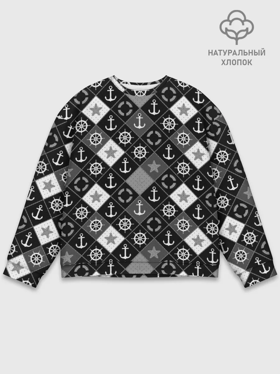 Мужской свитшот базовый / Черно-белый морской плед