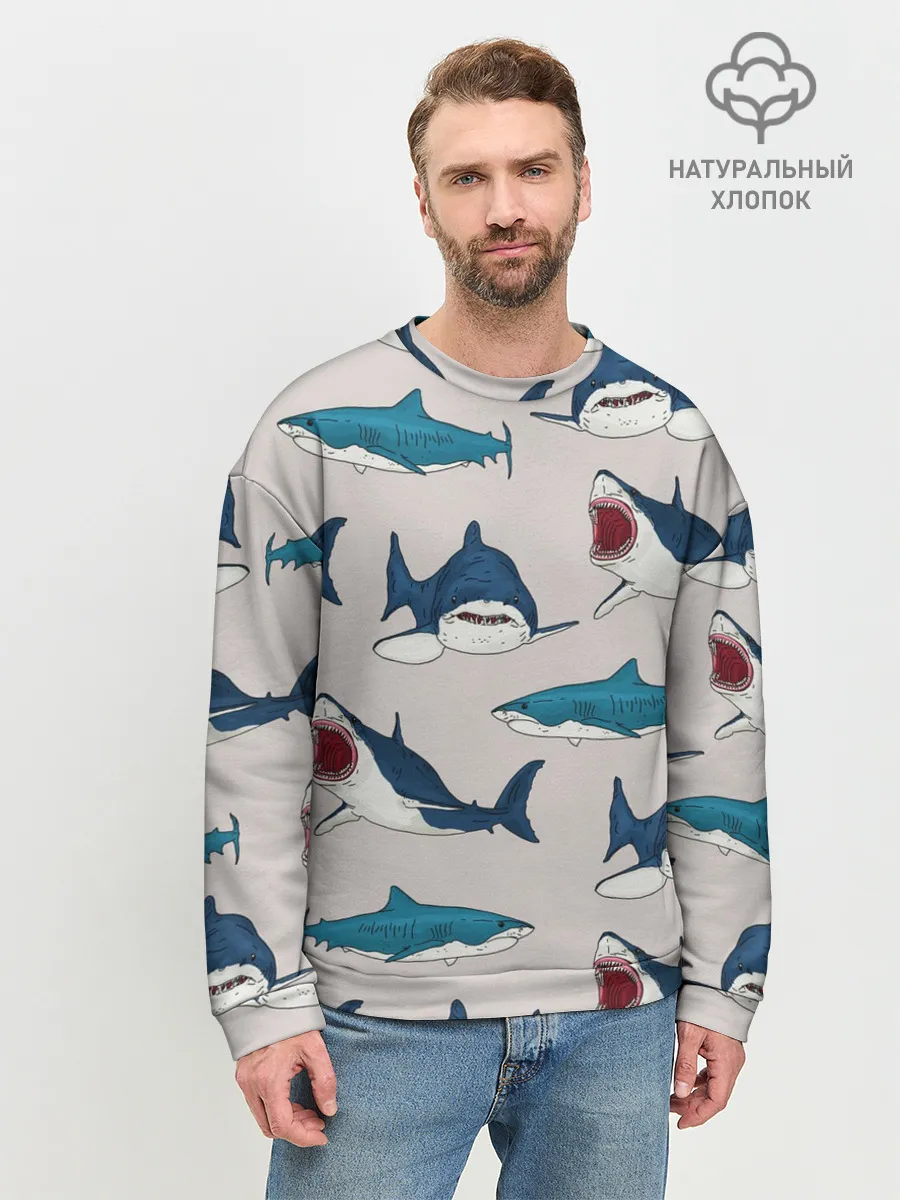 Мужской свитшот базовый / Кровожадные акулы паттерн