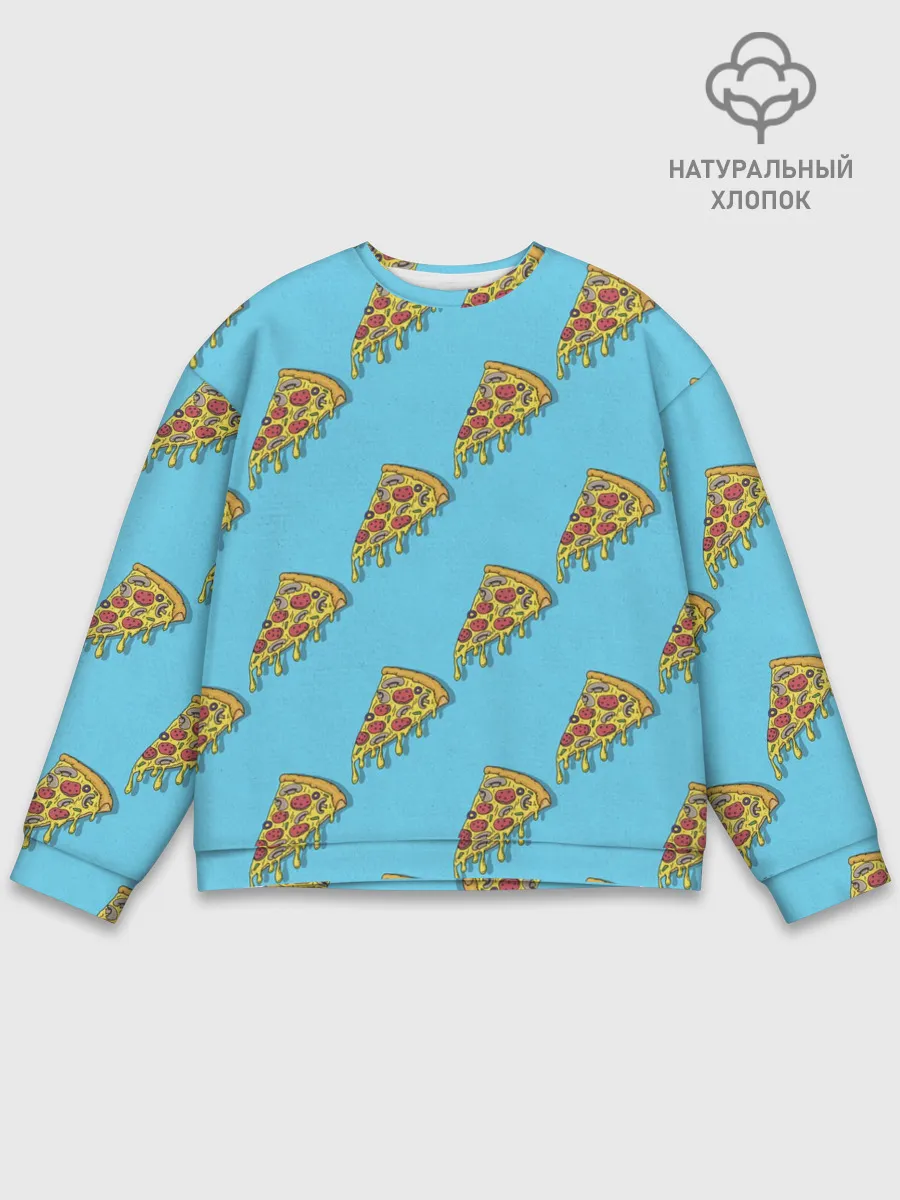 Мужской свитшот базовый / Пицца паттерн на голубом