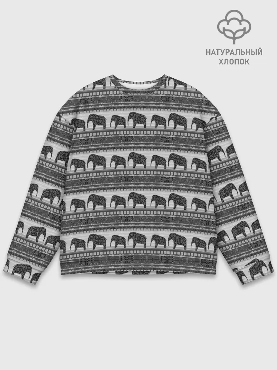 Мужской свитшот базовый / Черно-белый узор слоны