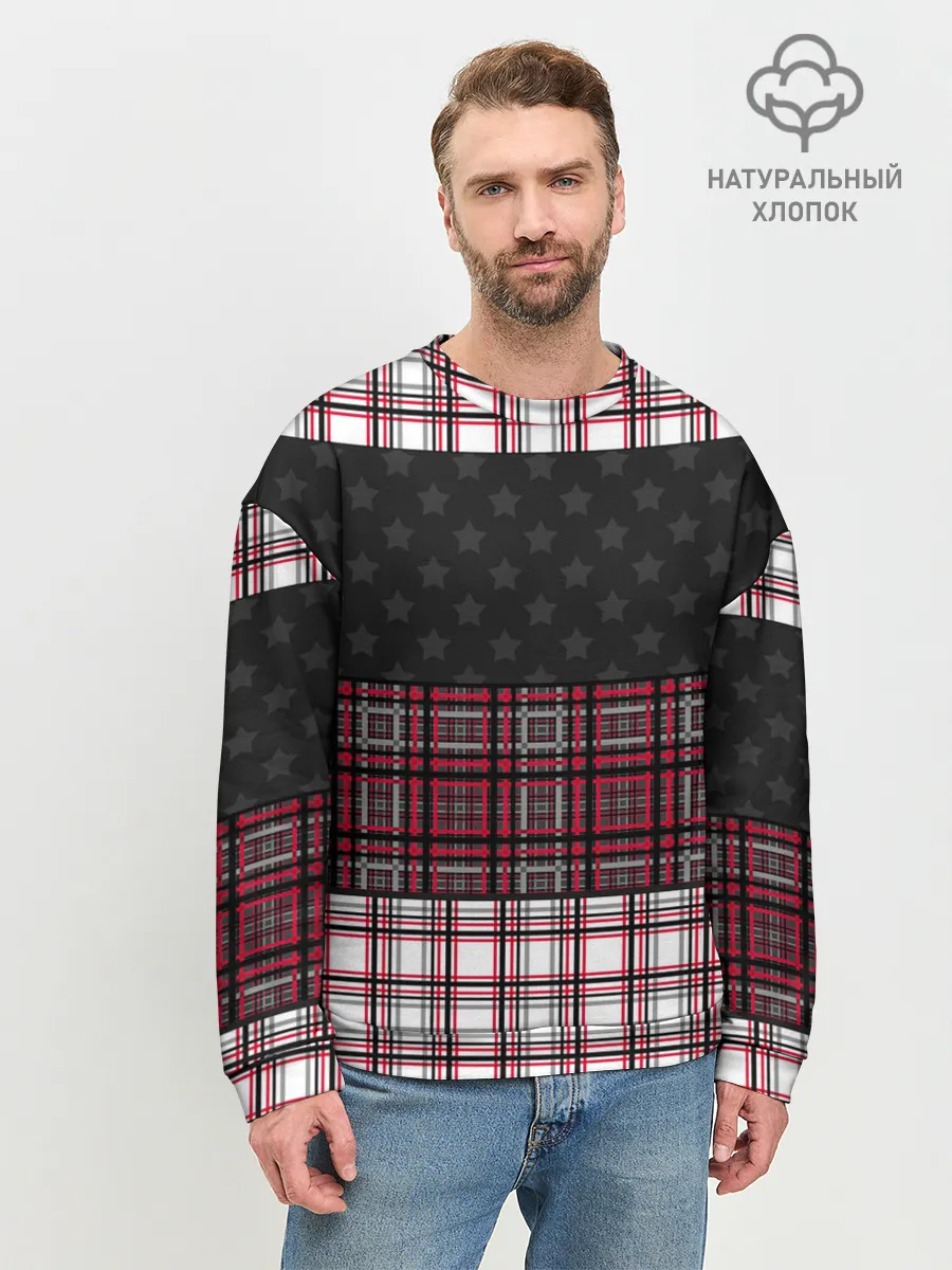 Мужской свитшот базовый / Комбинированный красно-серый