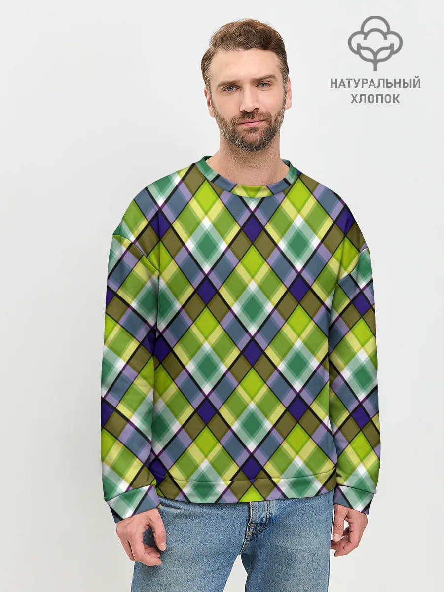Мужской свитшот базовый / Крупный клетчатый косой узор