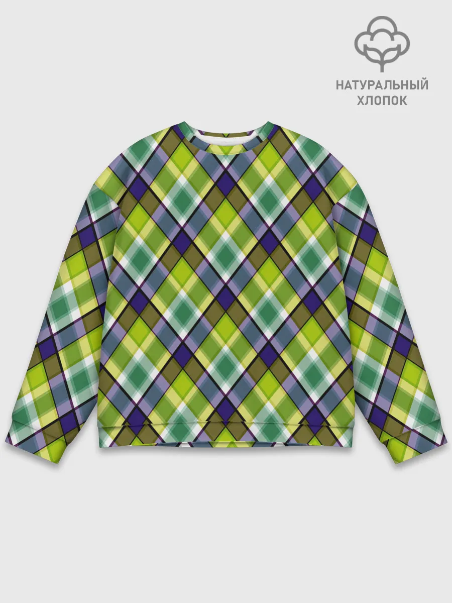 Мужской свитшот базовый / Крупный клетчатый косой узор