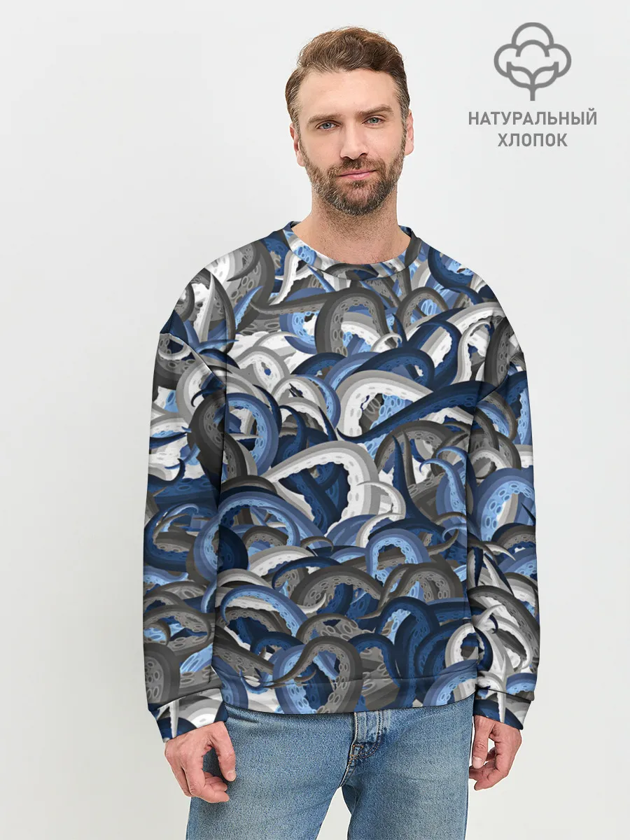 Мужской свитшот базовый / Синий камуфляж с щупальцами