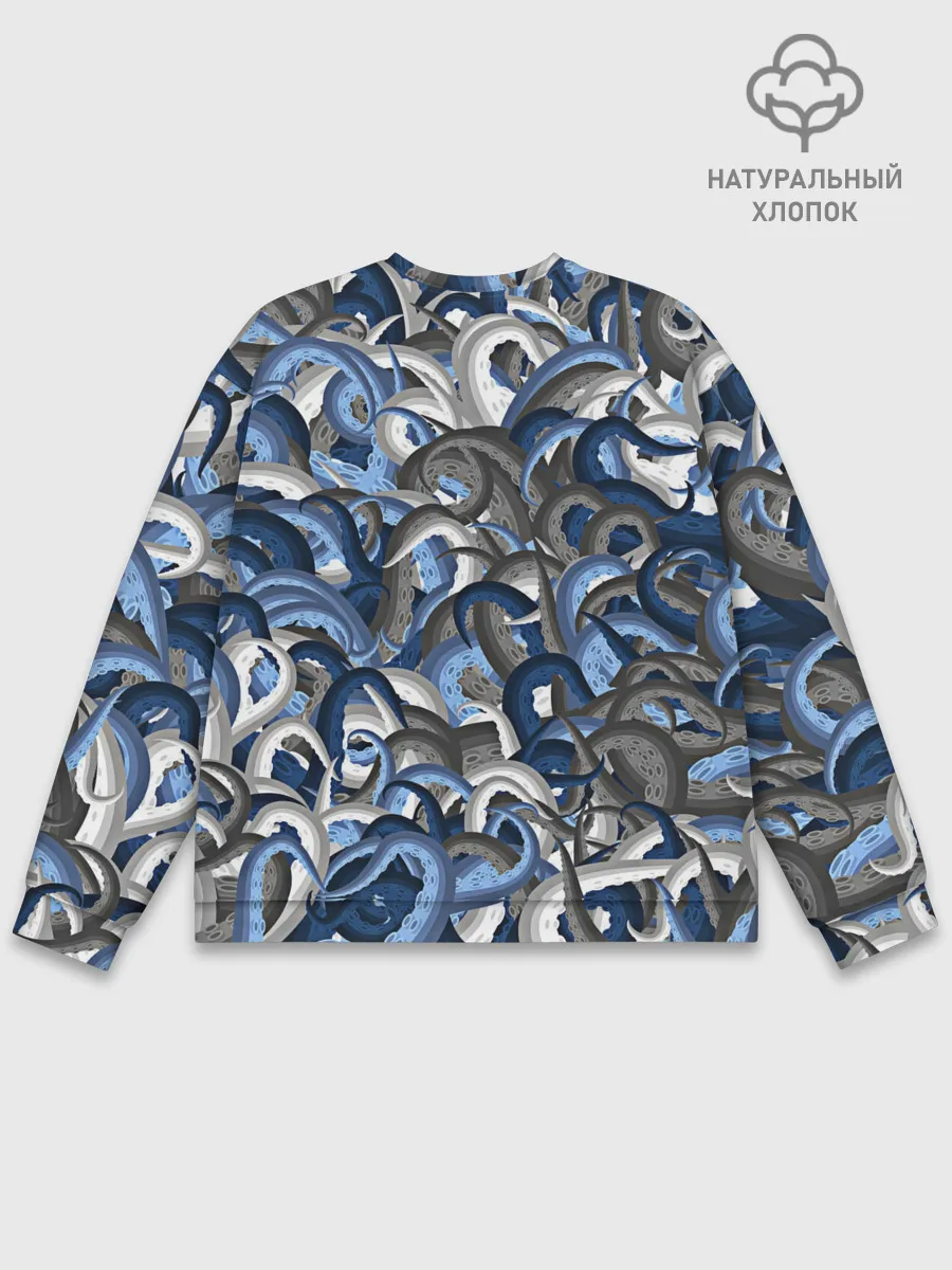 Мужской свитшот базовый / Синий камуфляж с щупальцами