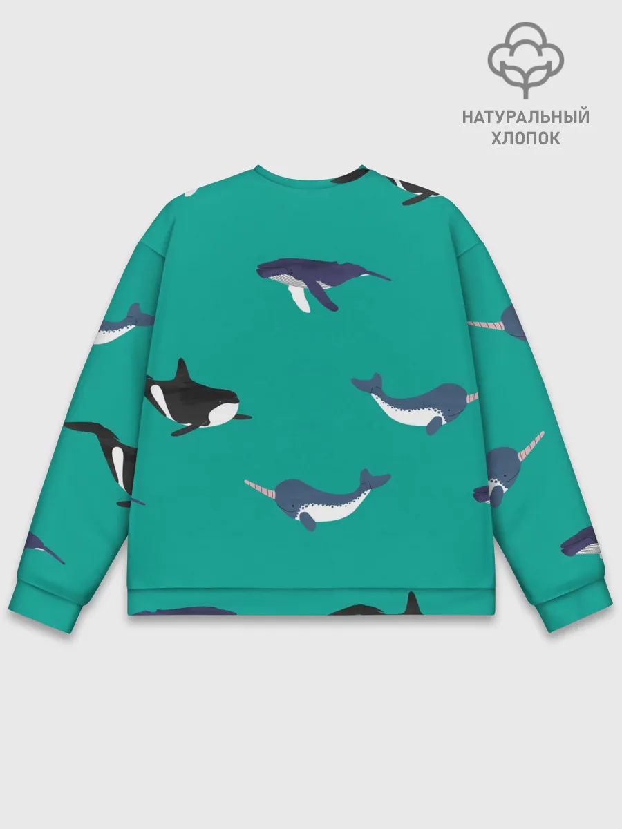 Мужской свитшот базовый / Нарвал, киты, касатка паттерн