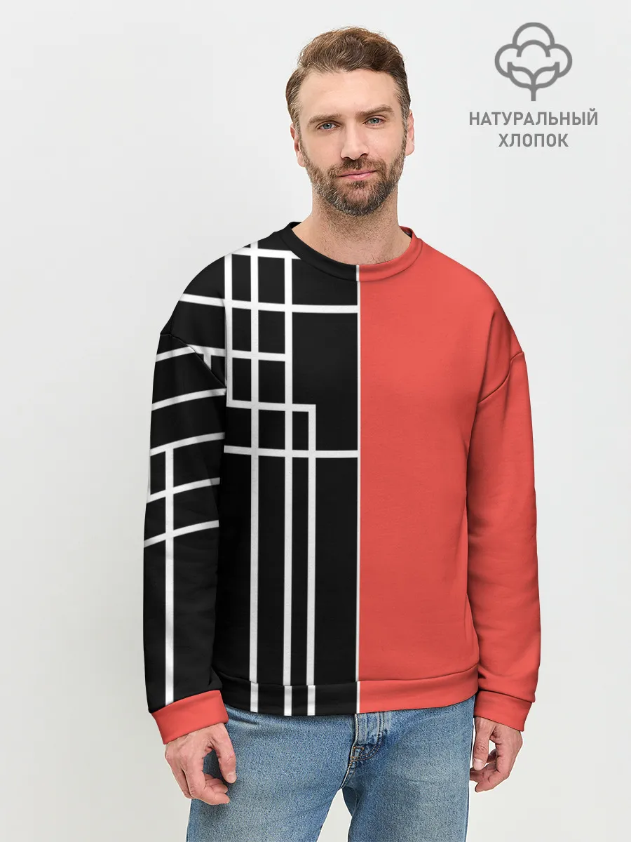 Мужской свитшот базовый / Черный и коралловый арт деко