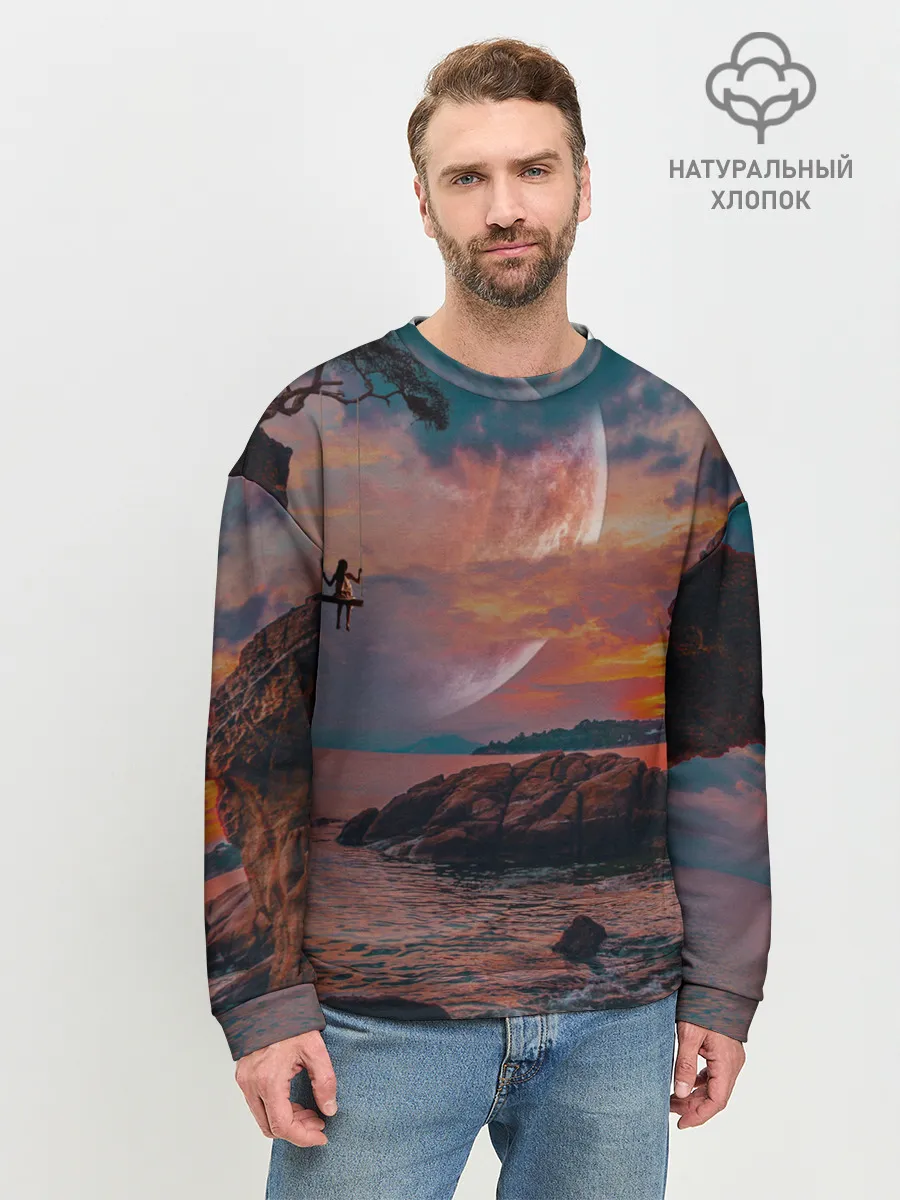 Мужской свитшот базовый / закат на качелях