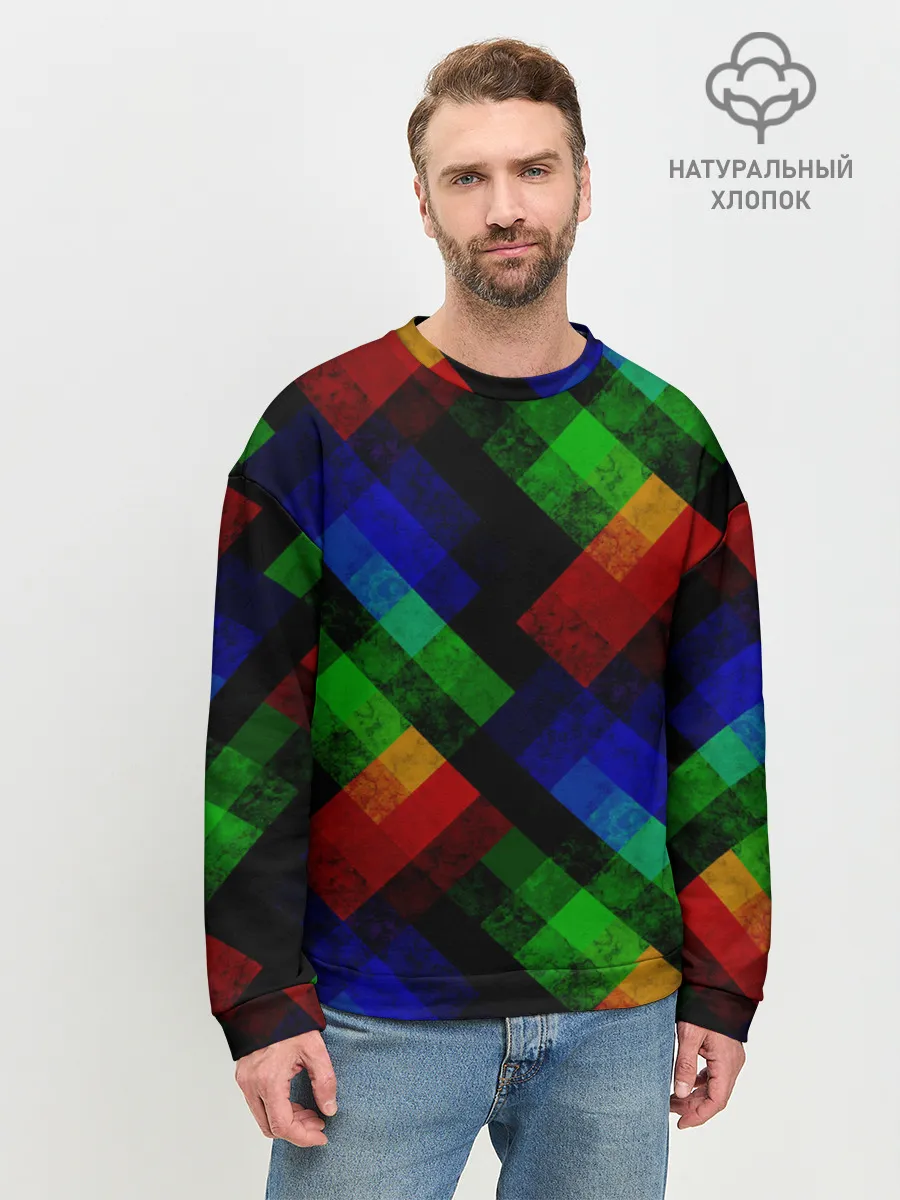 Мужской свитшот базовый / Разноцветный мраморный узор