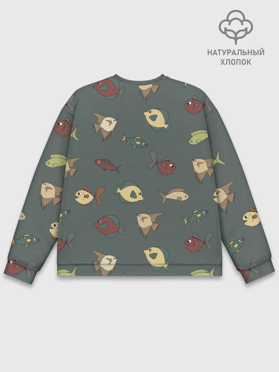 Мужской свитшот базовый / Морские рыбки на зеленом фоне