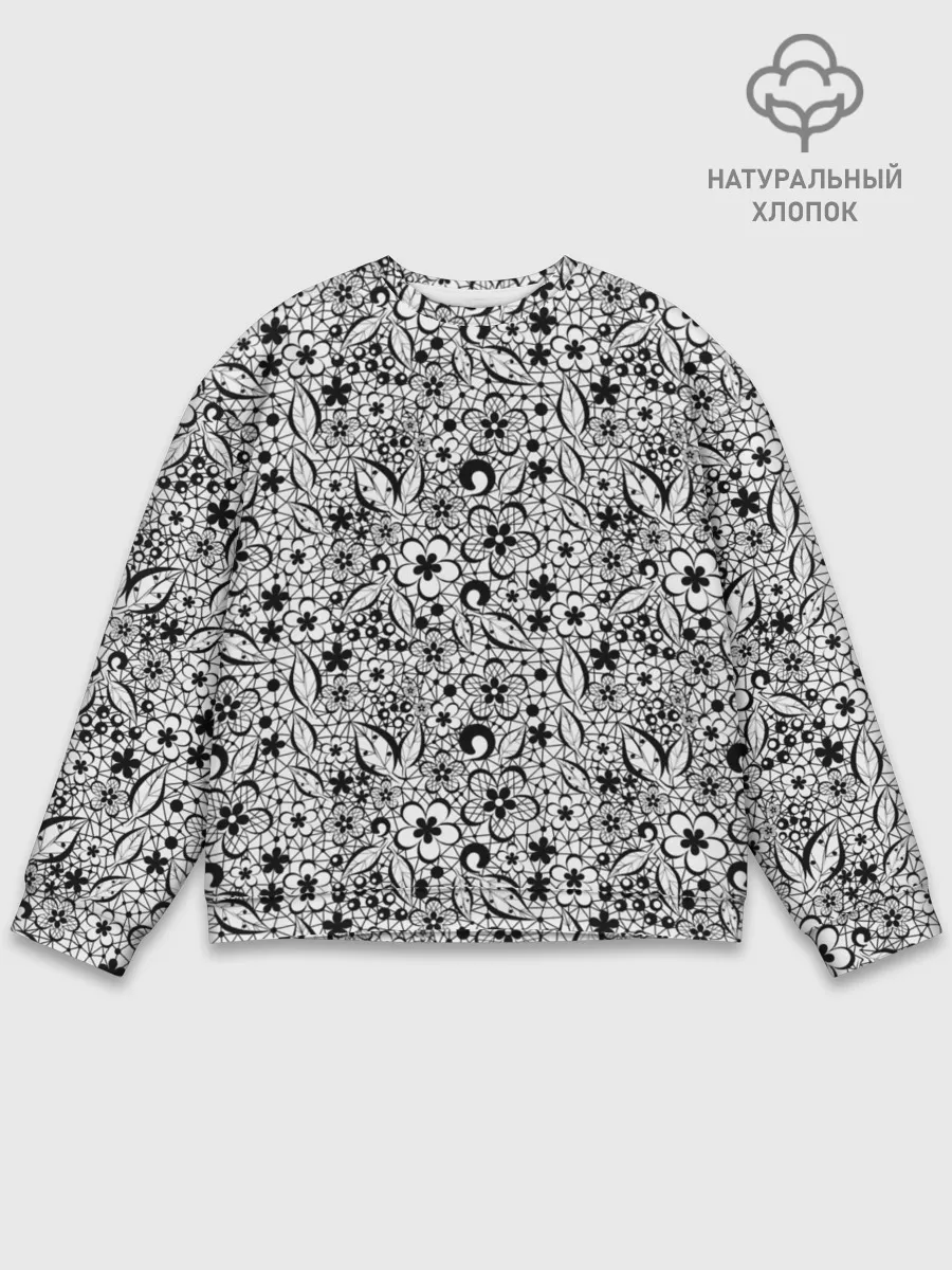 Мужской свитшот базовый / Черное кружево цветочное