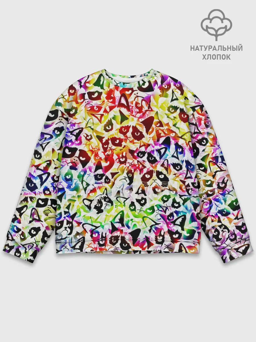 Мужской свитшот базовый / Веселый узор из грустных котов