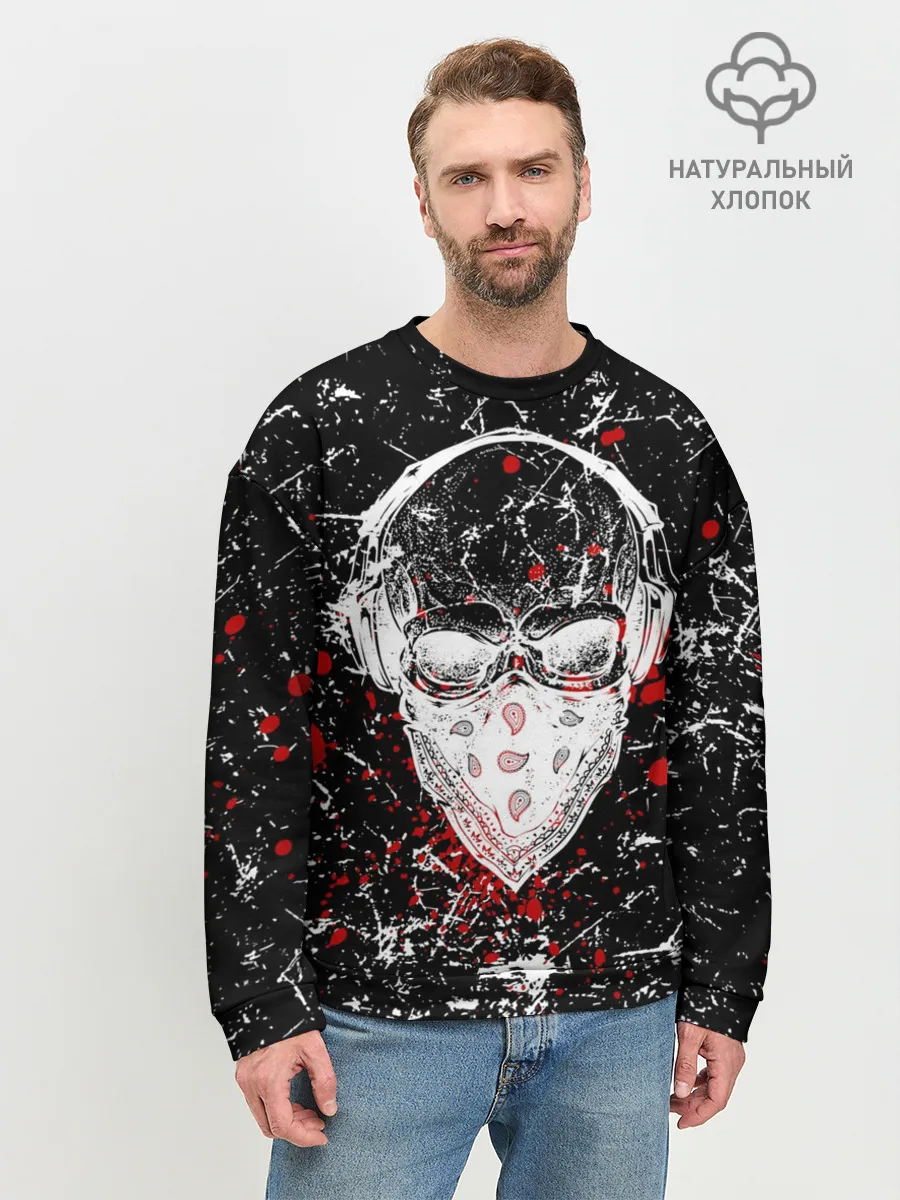 Мужской свитшот базовый / Брызги Череп Хипстер Гранж