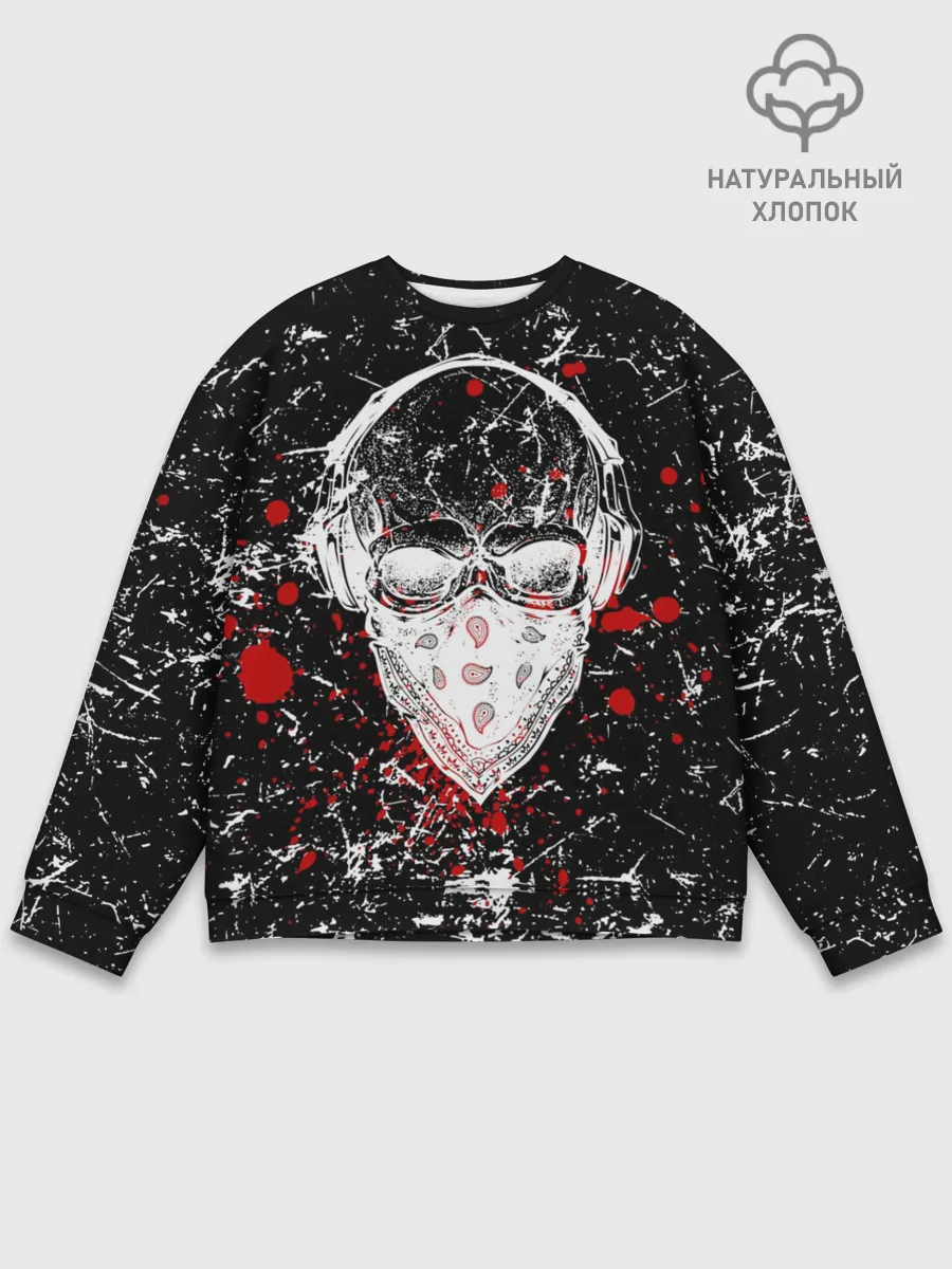 Мужской свитшот базовый / Брызги Череп Хипстер Гранж