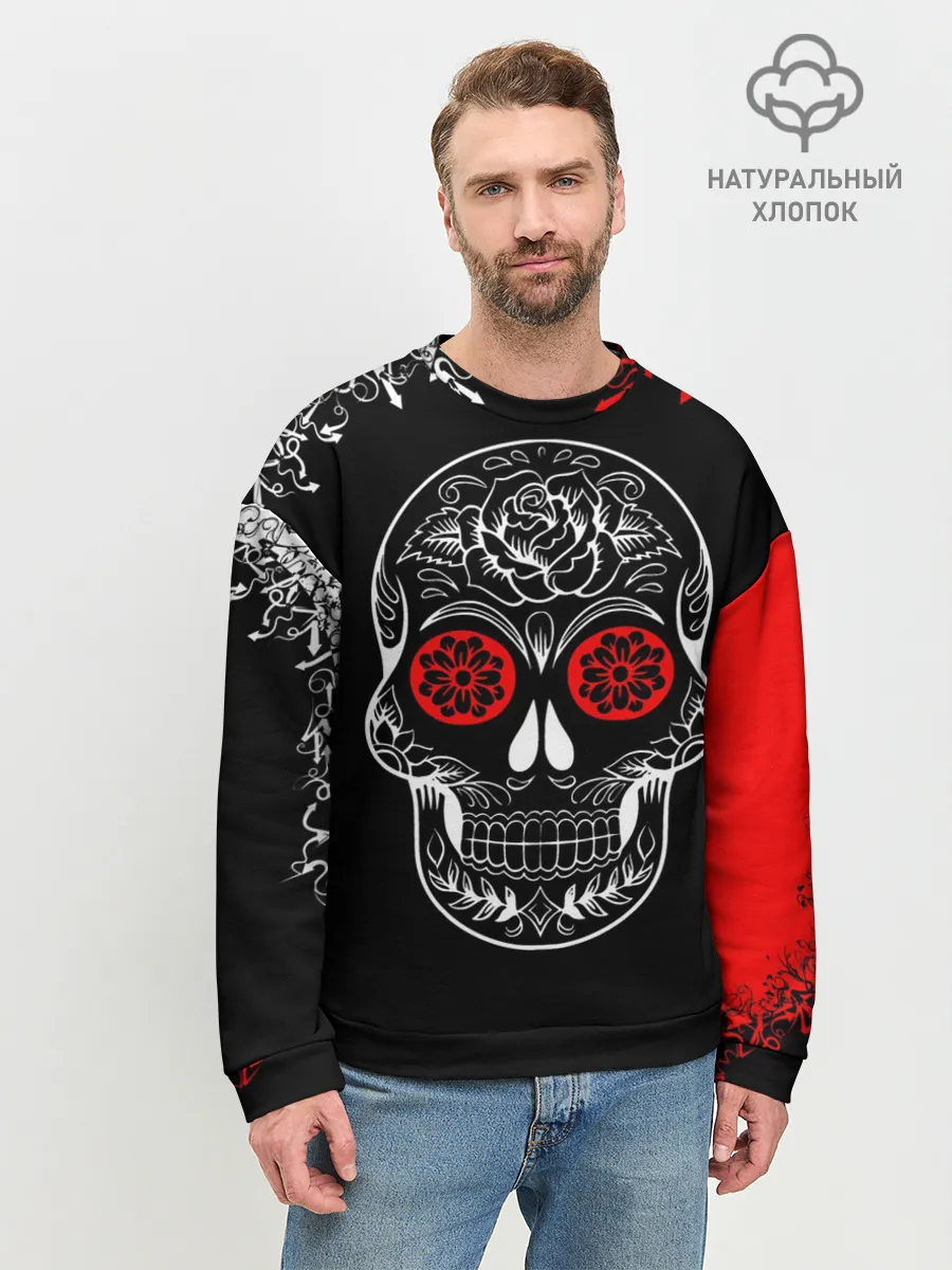 Мужской свитшот базовый / Red White Skull - Череп