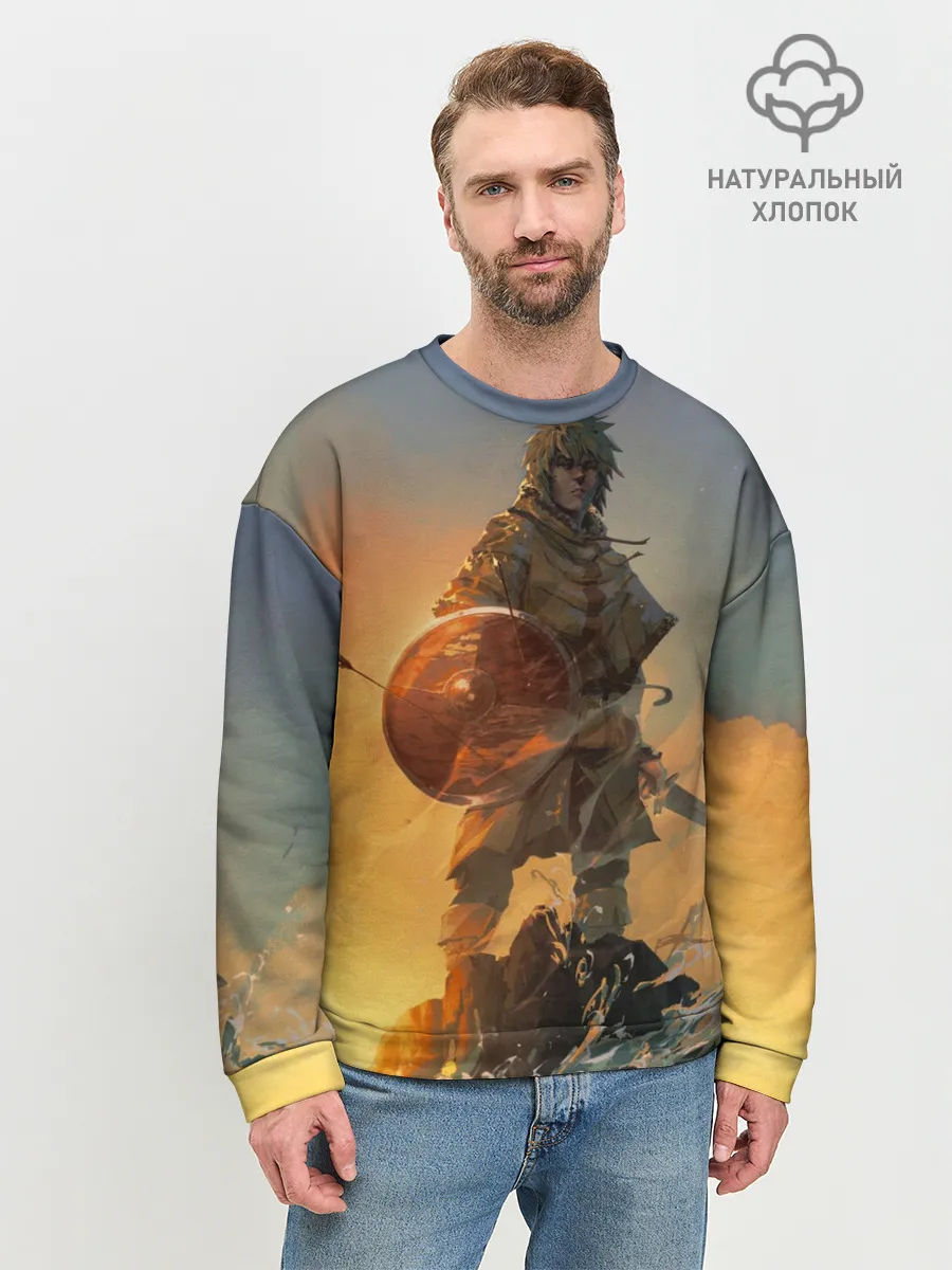 Мужской свитшот базовый / Винланд стоит на скале сага