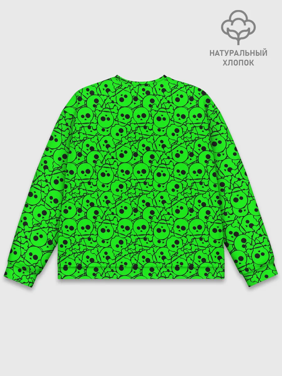 Мужской свитшот базовый / Черепа на кислотно-зеленом фоне